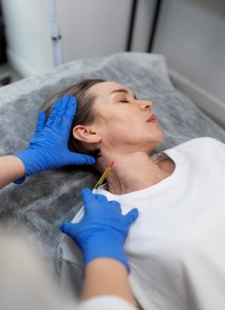 Women getting MyEllevate Neck Tightening Treatment in Leeds