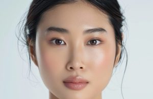 Portrait of a woman with smooth skin and natural monolid eyes.